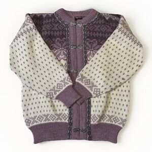 Vintage Dale of Norway Wool Cardigan Sweater Nordic Knit Silver Clasps Women’s S